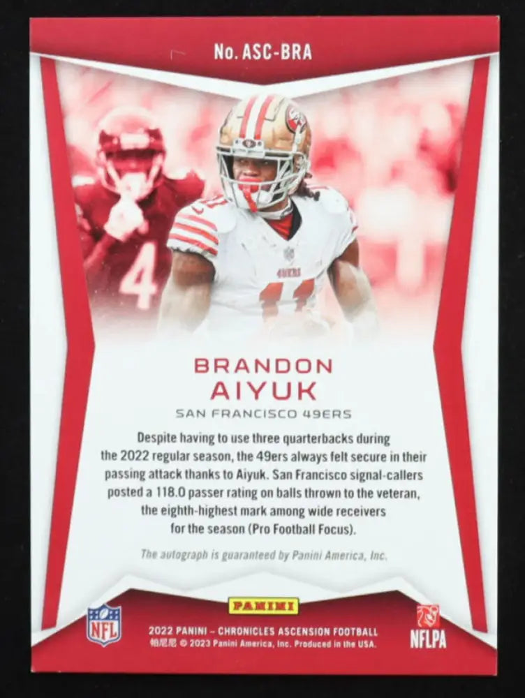 2022 Panini Chronicles Ascension Brandon Aiyuk Autograph SP /25 – San Francisco 49ers