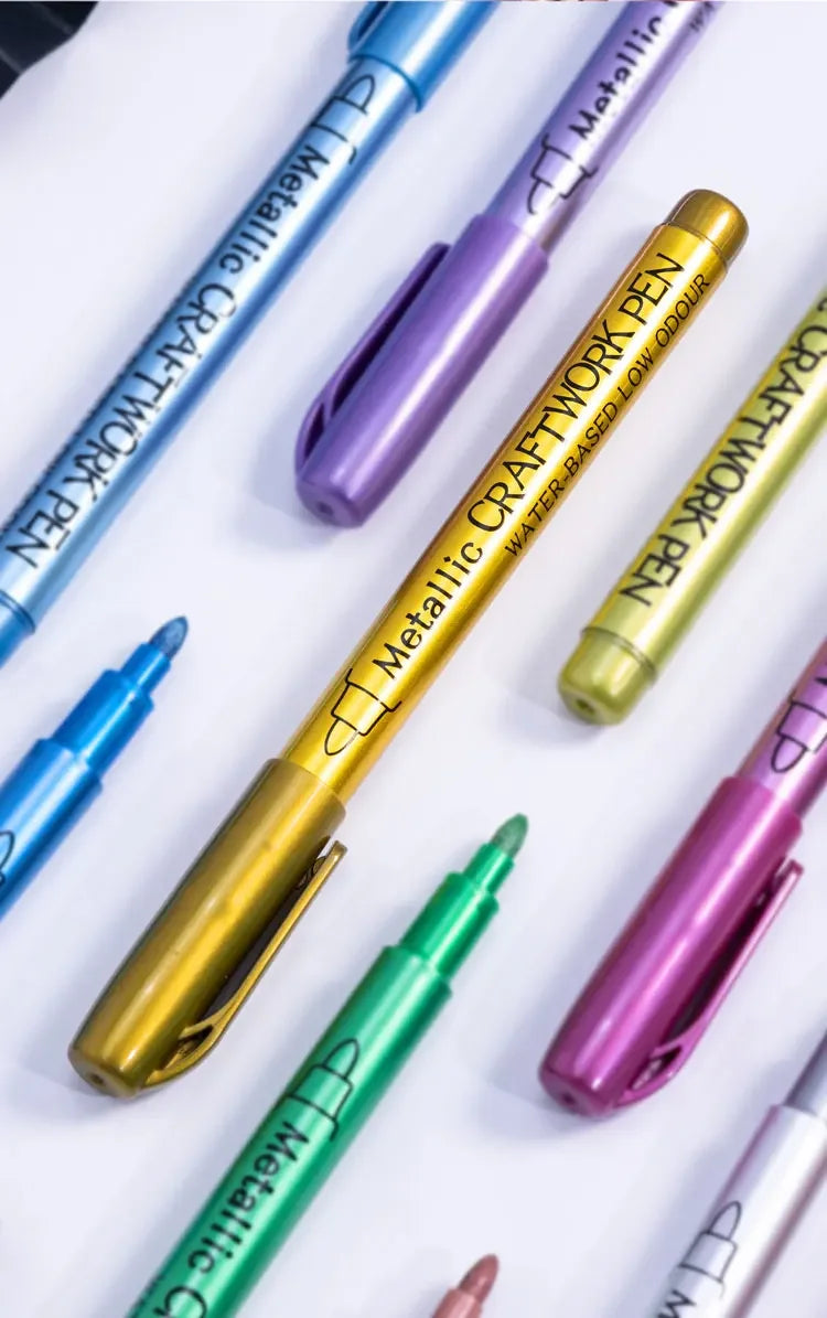 12 Colors Metallic Markers Pens Silver Gold Paint Pens for Black Paper, Glass, Rock Painting