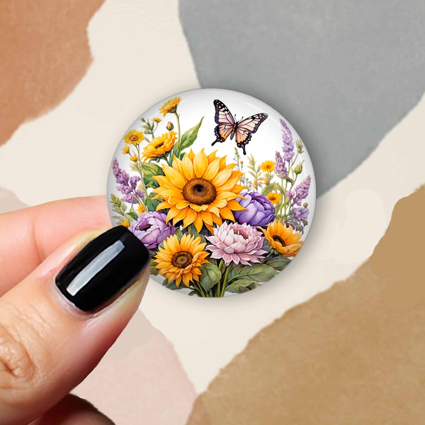 Sunflower & Lavender Butterfly Badge Topper – Swappable Cover for Interchangeable Badge Reels