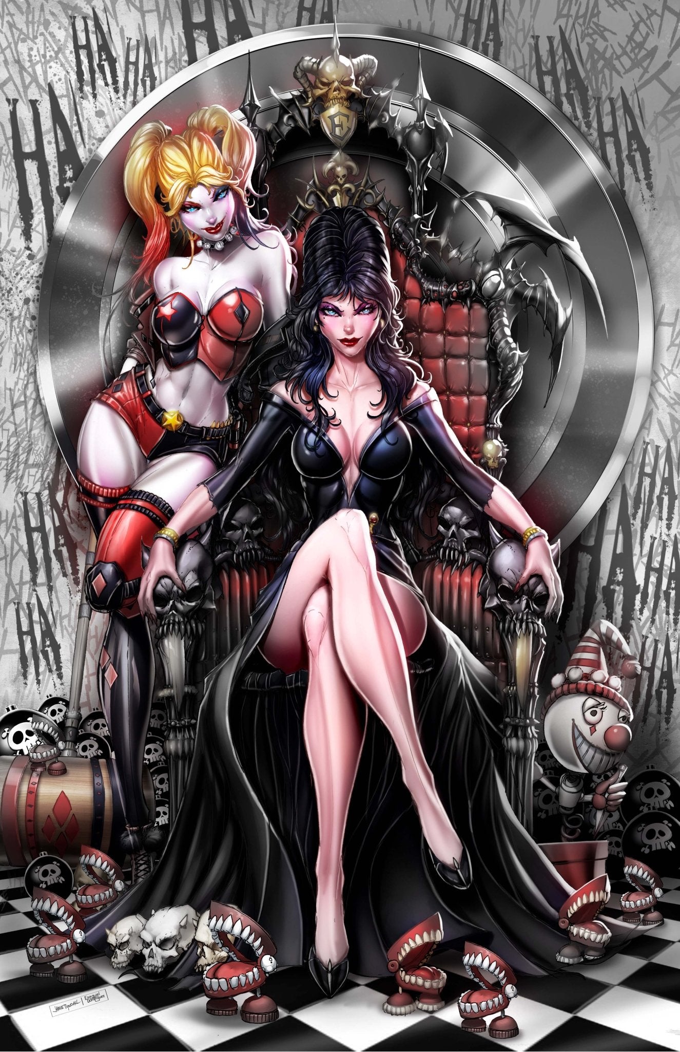NYCC Harley Quinn X Elvira 1 Gray Virgin - House of velmora