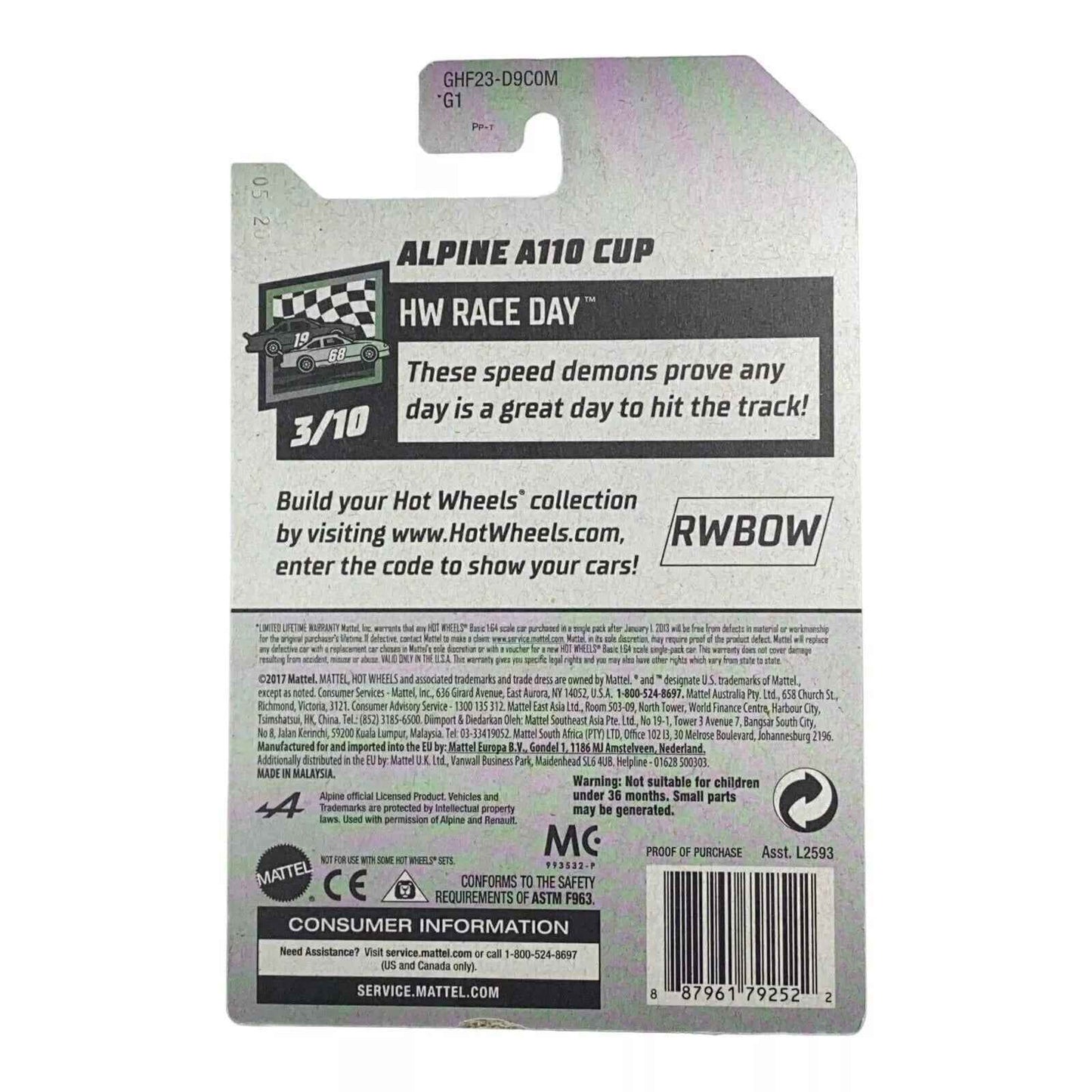 Hot Wheels Alpine A110 Cup - Race Day Series 3/10