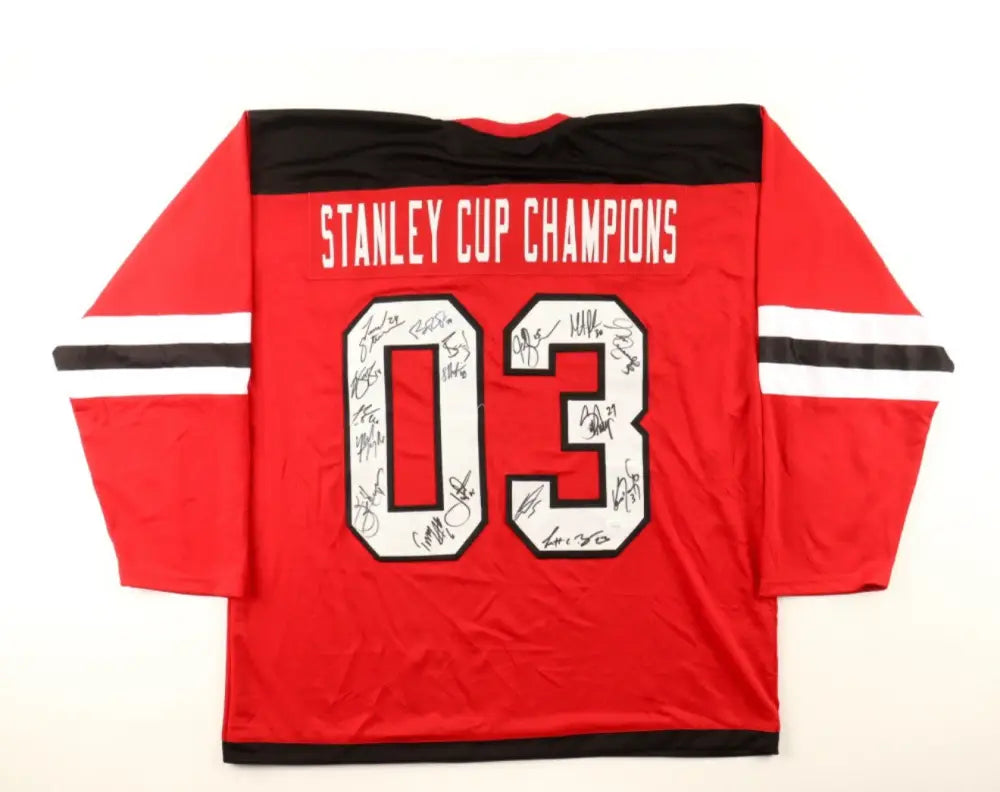 2003 Champs NJ Devils Team Autographed Jersey JSA COA w/ 17 Player Signatures!!