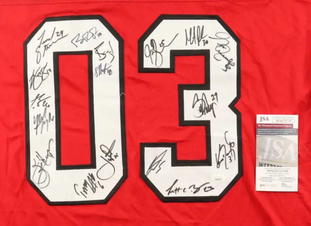 2003 Champs NJ Devils Team Autographed Jersey JSA COA w/ 17 Player Signatures!!