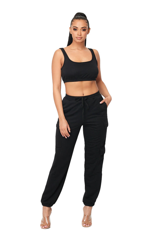 2 PC Cropped Tank Cargo Jogger Set
