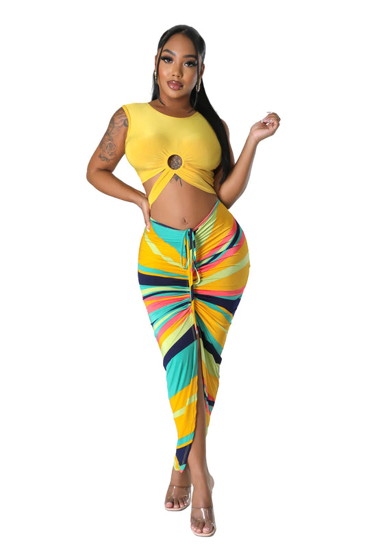 2 PC Crop Top Skirt Set