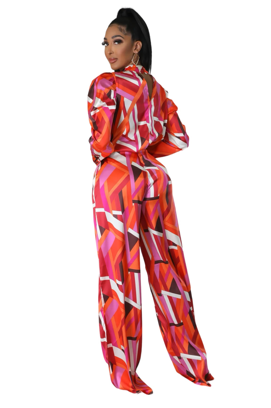 2 PC Mock Neck Top High Waisted Wide Leg Set