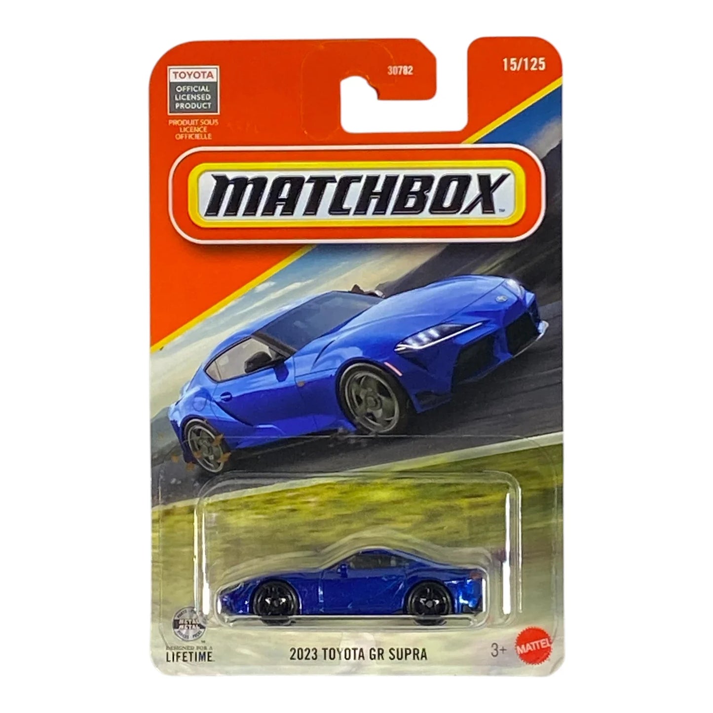 Blue Matchbox 2023 Toyota GR Supra 15/125