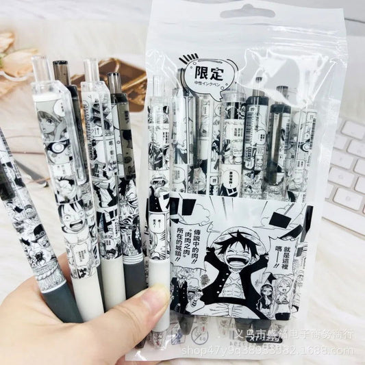 One Piece 6 PCS Gel Pen, Anime Manga 0.5 Black Ink Signature Pen Office School Writing Supplies Stationery