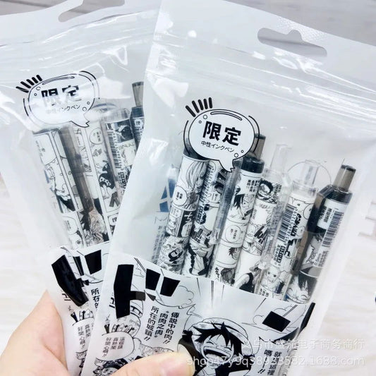 One Piece 6 PCS Gel Pen, Anime Manga 0.5 Black Ink Signature Pen Office School Writing Supplies Stationery