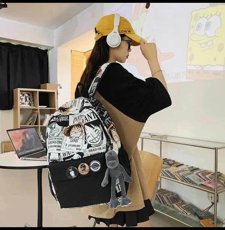 One Piece Luffy Printing Backpack Bags Anime School Bag Student Schoolbag For Men and Women