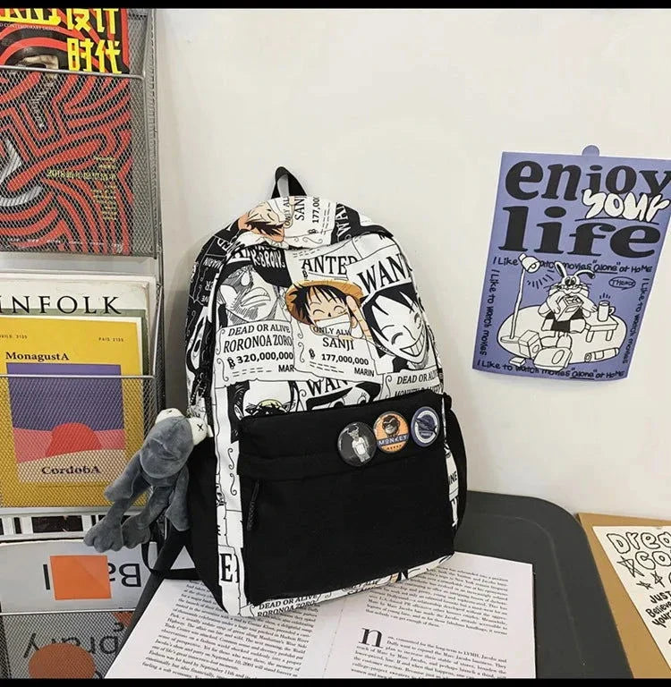 One Piece Luffy Printing Backpack Bags Anime School Bag Student Schoolbag For Men and Women