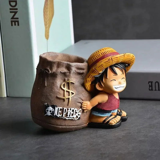 One Piece Monkey D. Luffy Pen Holder Anime Figure, Peripheral Kawaii Cute Chibi Decoration Desk