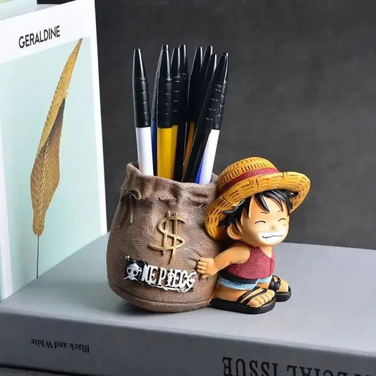 One Piece Monkey D. Luffy Pen Holder Anime Figure, Peripheral Kawaii Cute Chibi Decoration Desk