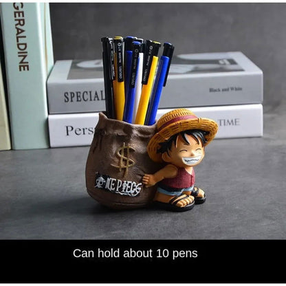 One Piece Monkey D. Luffy Pen Holder Anime Figure, Peripheral Kawaii Cute Chibi Decoration Desk