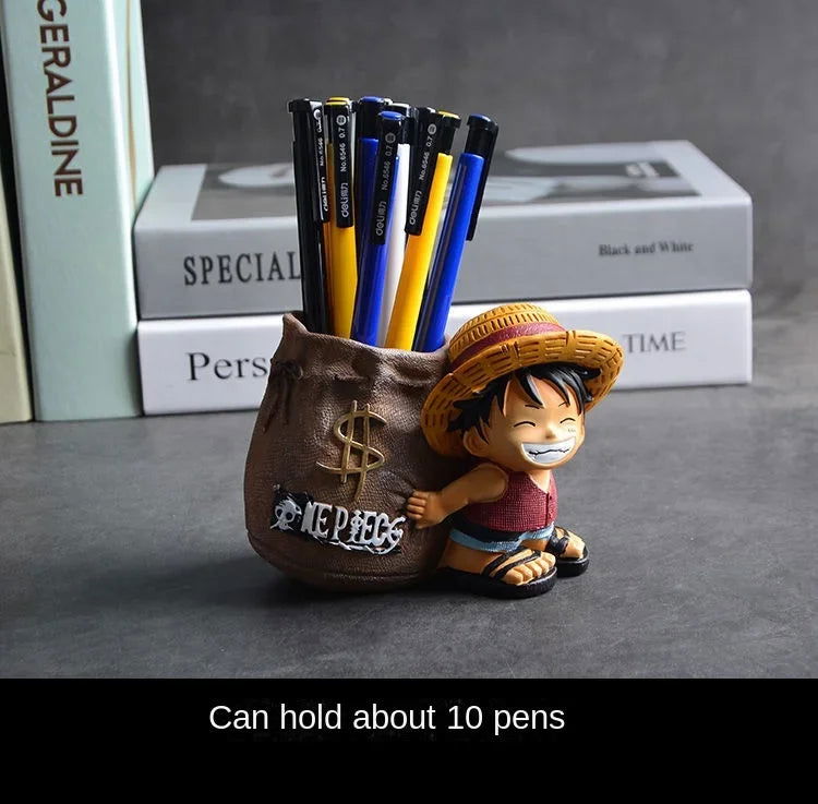 One Piece Monkey D. Luffy Pen Holder Anime Figure, Peripheral Kawaii Cute Chibi Decoration Desk