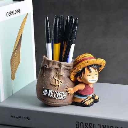 One Piece Monkey D. Luffy Pen Holder Anime Figure, Peripheral Kawaii Cute Chibi Decoration Desk