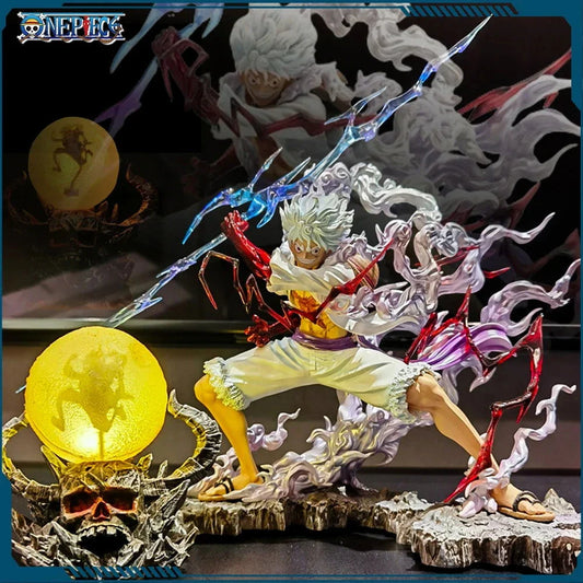 One Piece Nika Luffy Figure Luffy Sun God Gear 5 Anime Figurines With Light Ball 28 cm