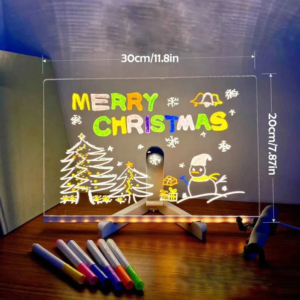 LED Note Board Night Light w/7 Color Pens - DIY Acrylic Message Board Gift