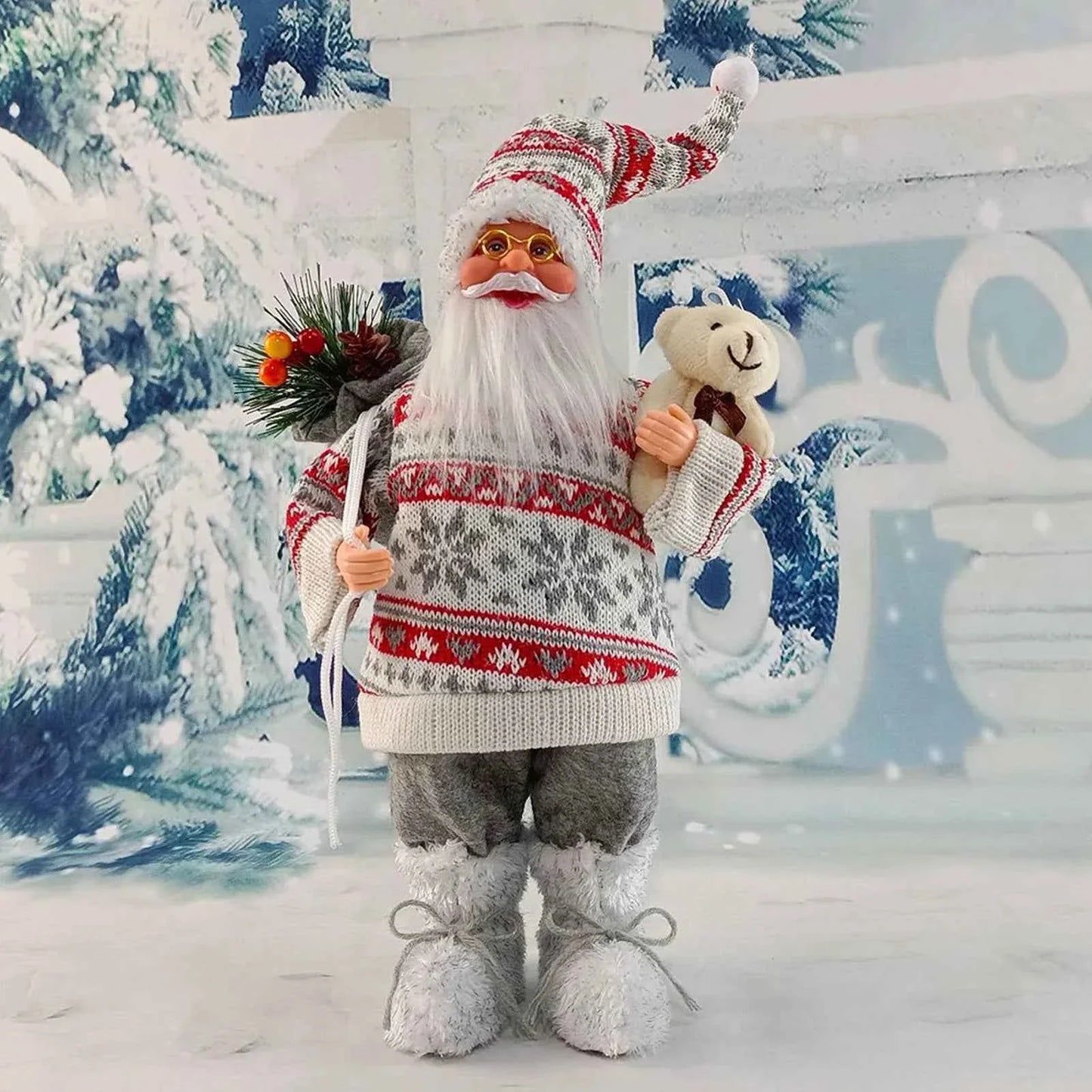 Cute 12 inch Sitting/Standing Santa Claus Figurine - Xmas Tree & Fireplace Decor