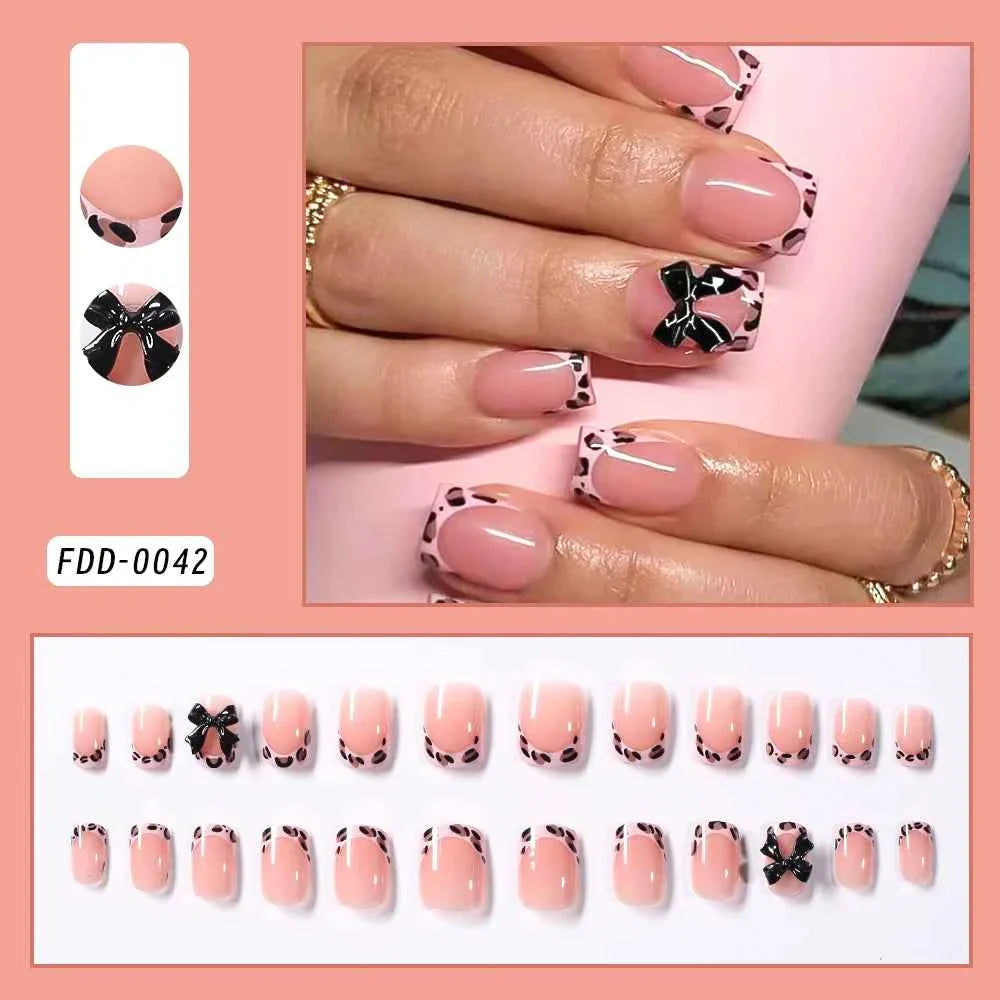 24pc Short Square French Press On Nails - White & Pink Flower Design