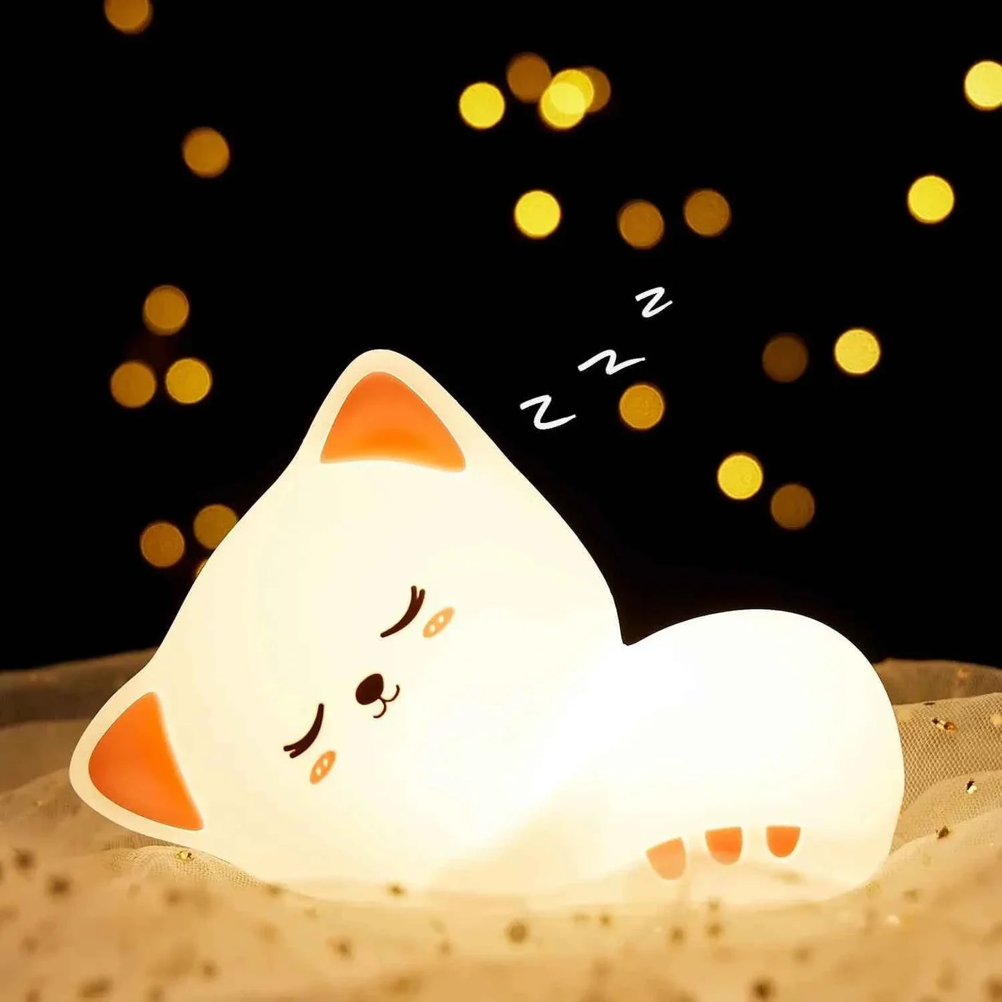 Kawaii Cat Silicone Night Light 7 Colors & Timer (3.9 in) - Nursery Rechargeable Lamp