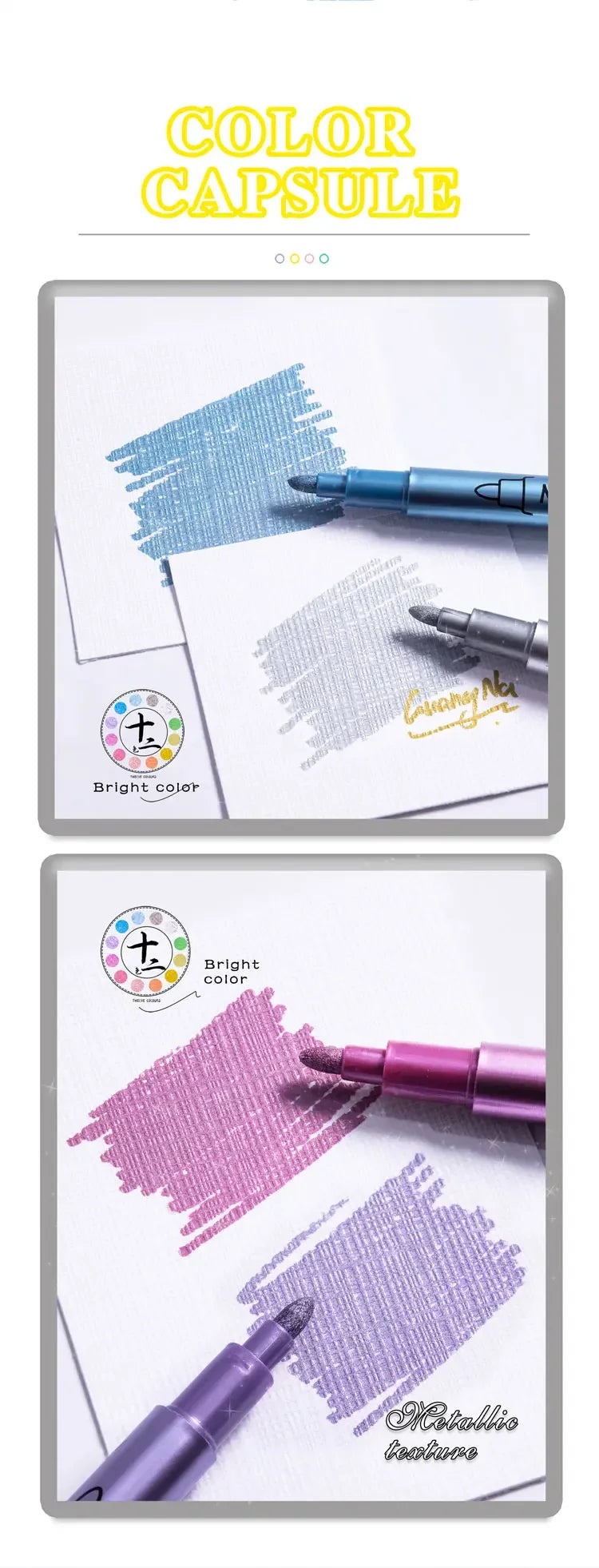 12 Colors Metallic Markers Pens Silver Gold Paint Pens for Black Paper, Glass, Rock Painting