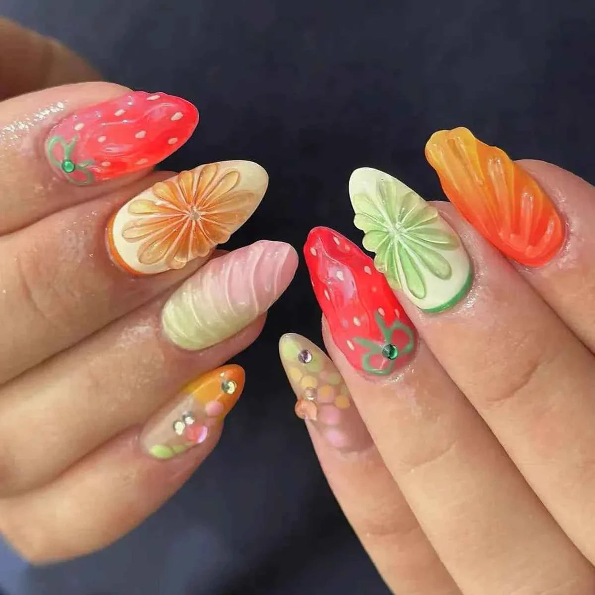 24pc Mid-Length Almond Press On Nails - Blue Smudge Full Cover Set