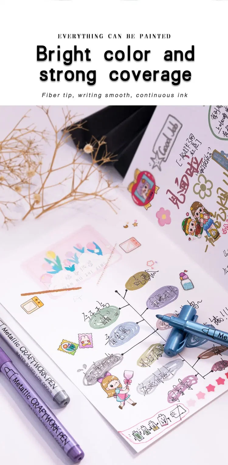 12 Colors Metallic Markers Pens Silver Gold Paint Pens for Black Paper, Glass, Rock Painting