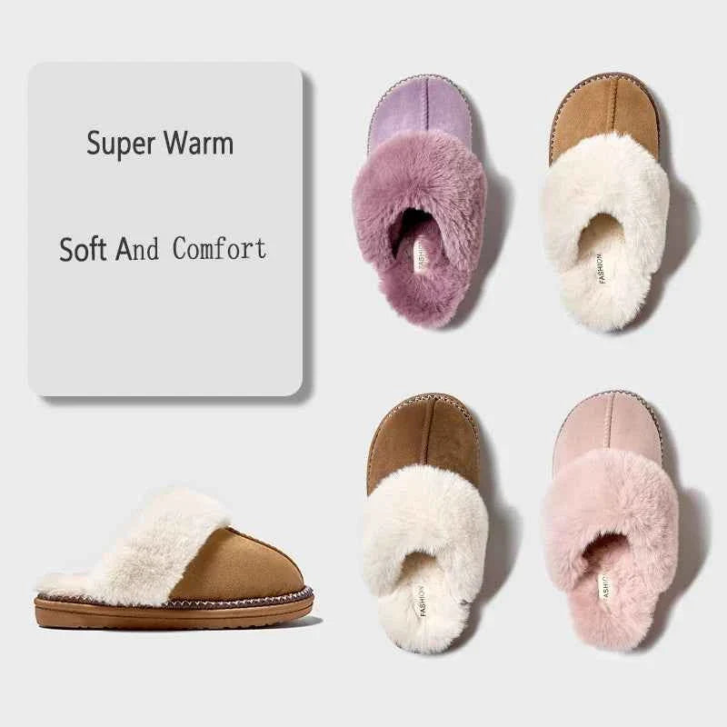 Fashion Leopard Fluffy House Slippers - Women's Warm Fur Collar Indoor Flat Sandals