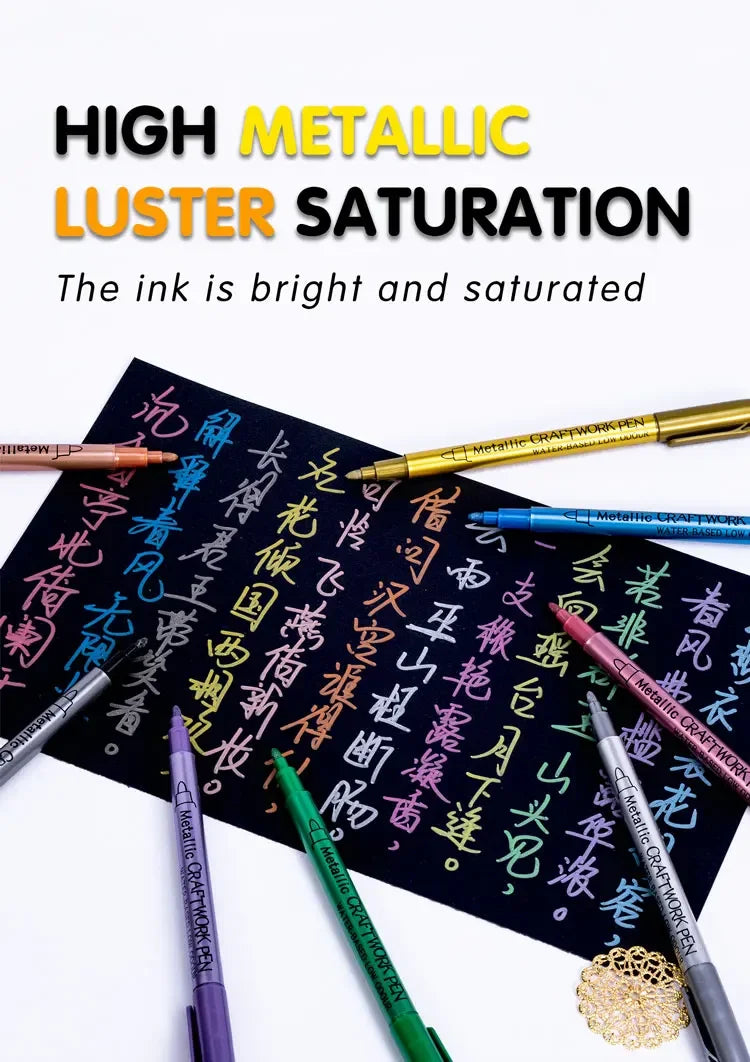 12 Colors Metallic Markers Pens Silver Gold Paint Pens for Black Paper, Glass, Rock Painting