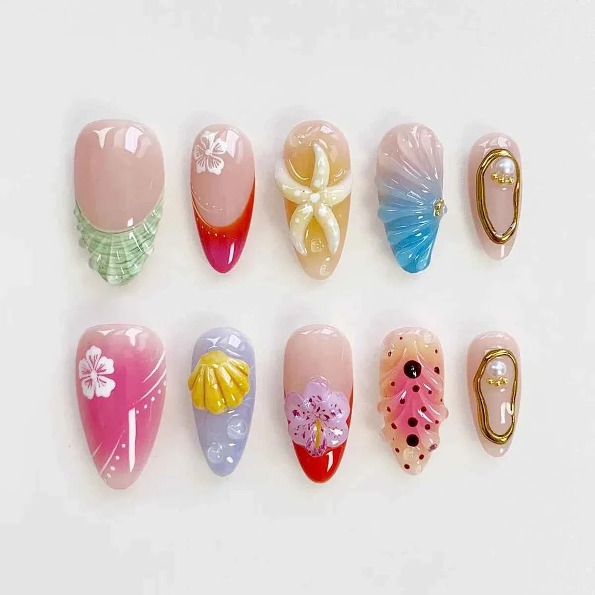 24pc Mid-Length Almond Press On Nails - Blue Smudge Full Cover Set