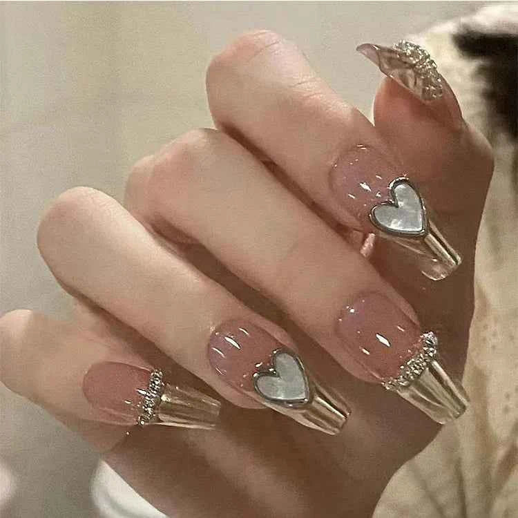 24pc Short Square French Press On Nails - White & Pink Flower Design