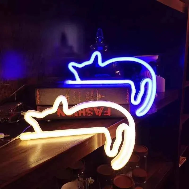 Cute Cat Neon Light Sign (9.3-10.8 in) - LED Wall Decoration for Girls Bedroom