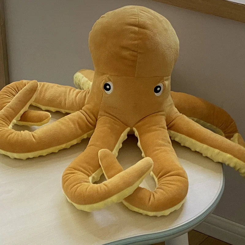 Yellow Octopus Plush Toy – Soft Lifelike Stuffed Animal Pillow