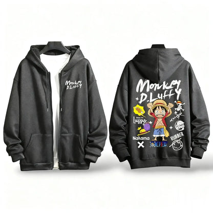 One Piece Luffy Anime Hooded Jacket Graphic Streetwear