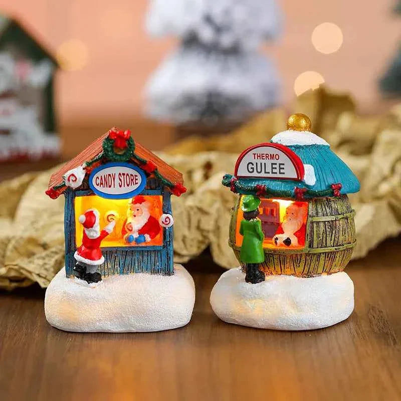 Luminous LED Resin Christmas House - Snowman Santa Shop Micro Landscape Ornament