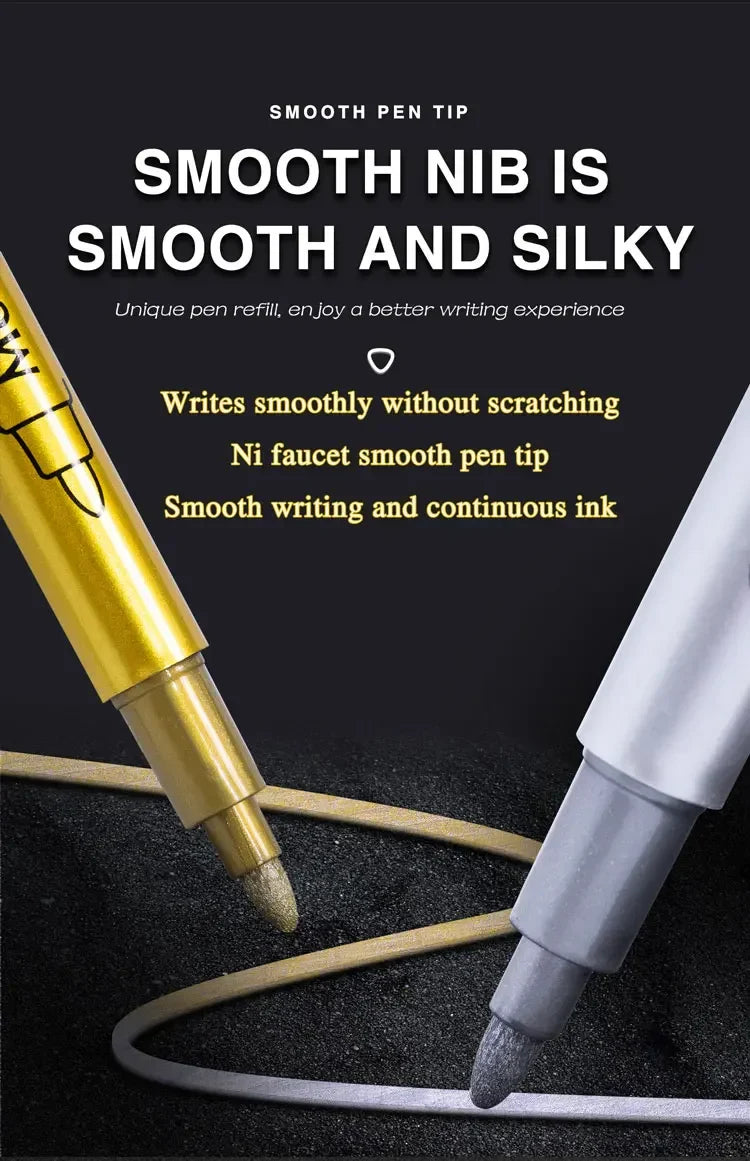 12 Colors Metallic Markers Pens Silver Gold Paint Pens for Black Paper, Glass, Rock Painting