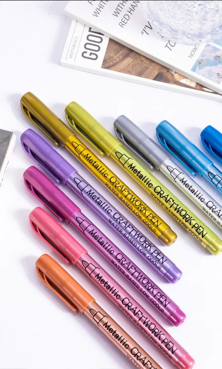 12 Colors Metallic Markers Pens Silver Gold Paint Pens for Black Paper, Glass, Rock Painting