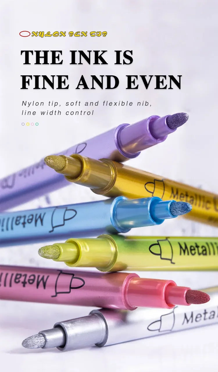 12 Colors Metallic Markers Pens Silver Gold Paint Pens for Black Paper, Glass, Rock Painting