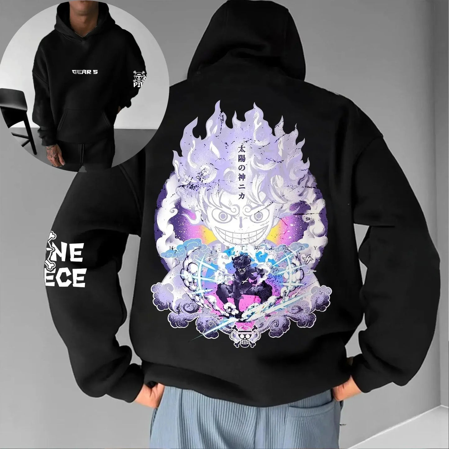 One Piece Luffy Gear 5 Nika Black Hoodie Streetwear