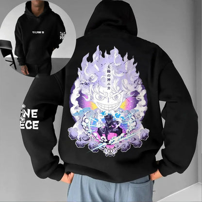 One Piece Luffy Gear 5 Nika Black Hoodie Streetwear