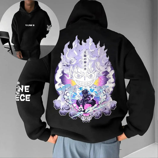 One Piece Luffy Gear 5 Nika Black Hoodie Streetwear