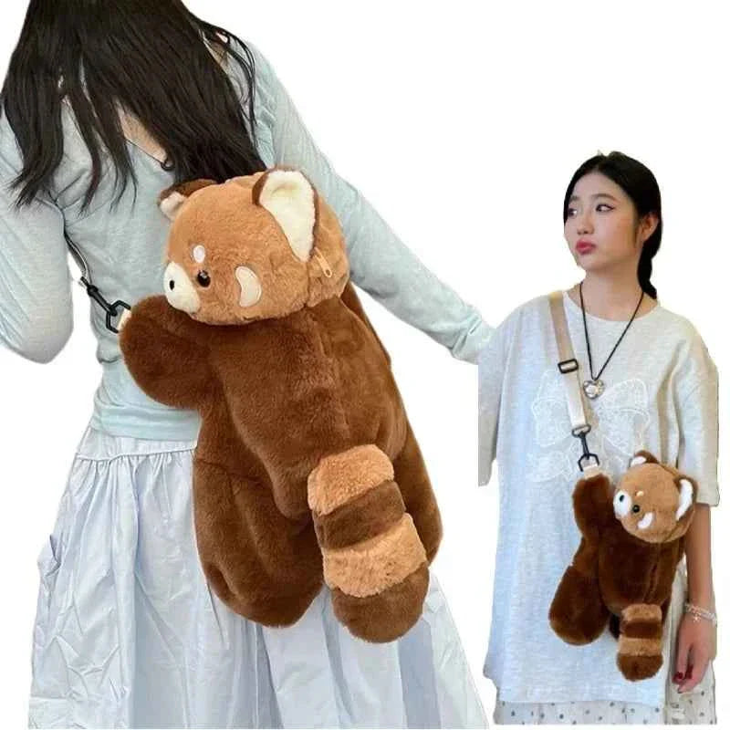 Cute Red Panda Plush Backpack/Doll (Up to 15.7 in) - Soft Fur Crossbody Shoulder Bag