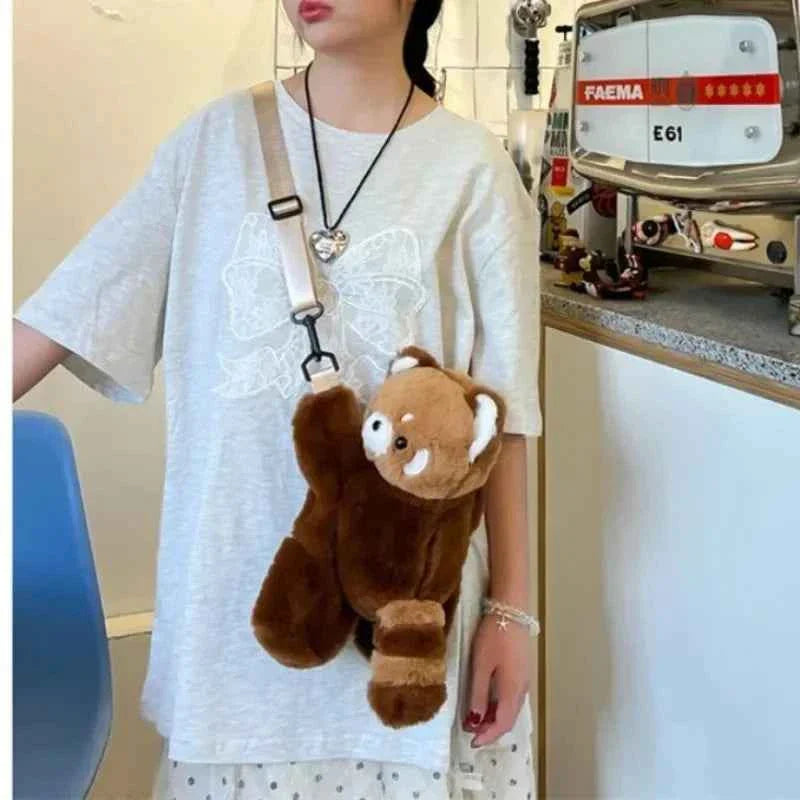 Cute Red Panda Plush Backpack/Doll (Up to 15.7 in) - Soft Fur Crossbody Shoulder Bag