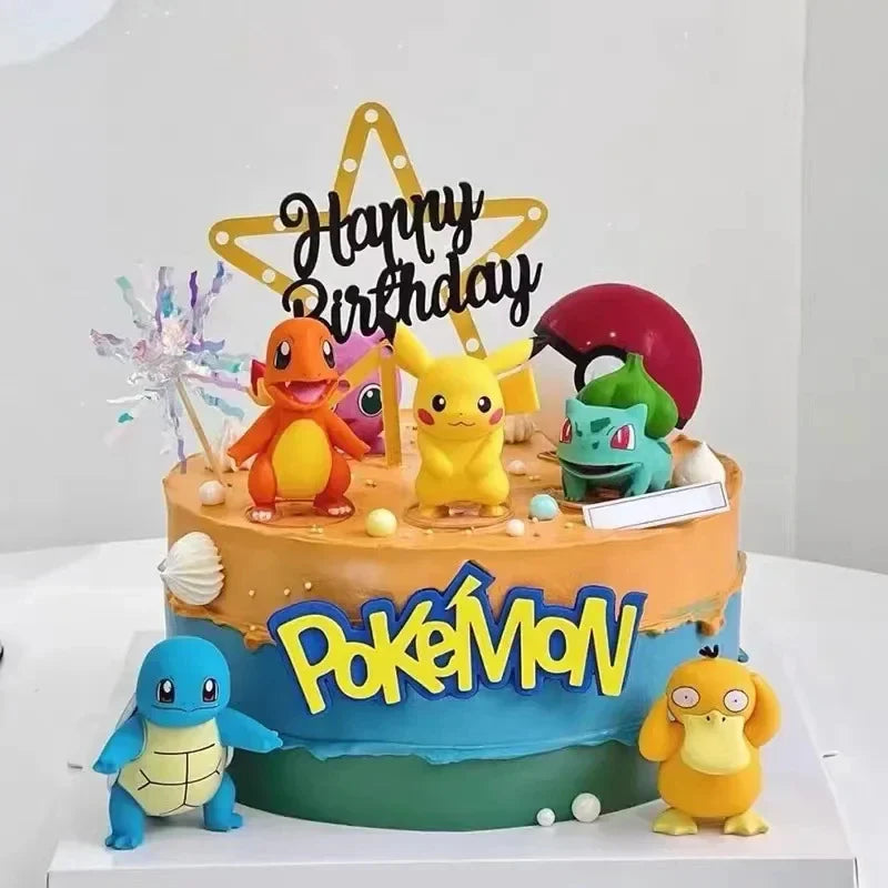13 PCS Set Pokemon Cake Topper Party Anime Figure, Pikachu Happy Birthday Cake Decoration Ornament Pikachu Bulbasaur Psyduck Charmander Squirtle Jigglypuff