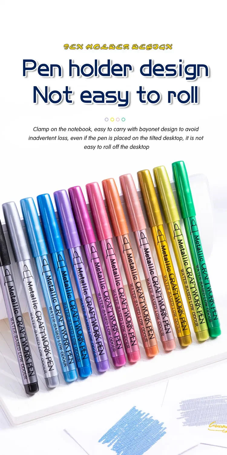 12 Colors Metallic Markers Pens Silver Gold Paint Pens for Black Paper, Glass, Rock Painting
