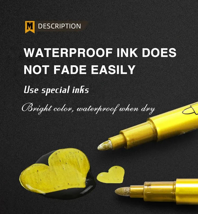 12 Colors Metallic Markers Pens Silver Gold Paint Pens for Black Paper, Glass, Rock Painting