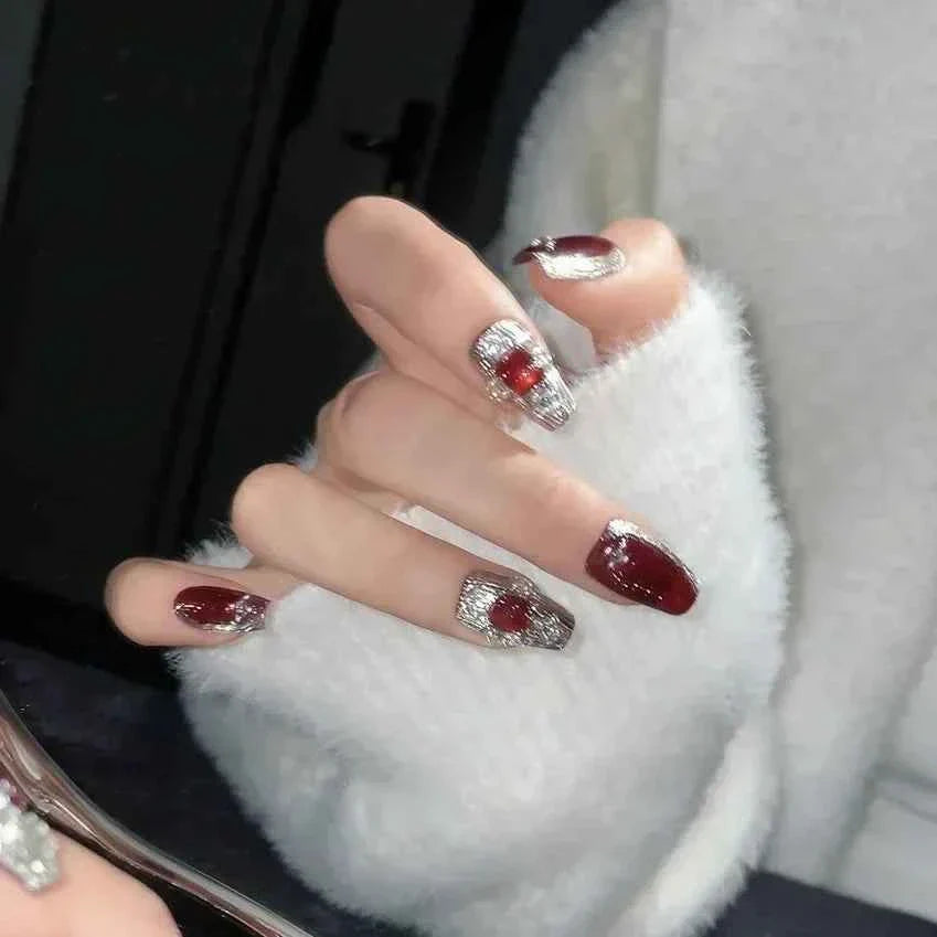 10Pcs Naked Cat Eye Press-On Nails with Laser Butterfly Decor