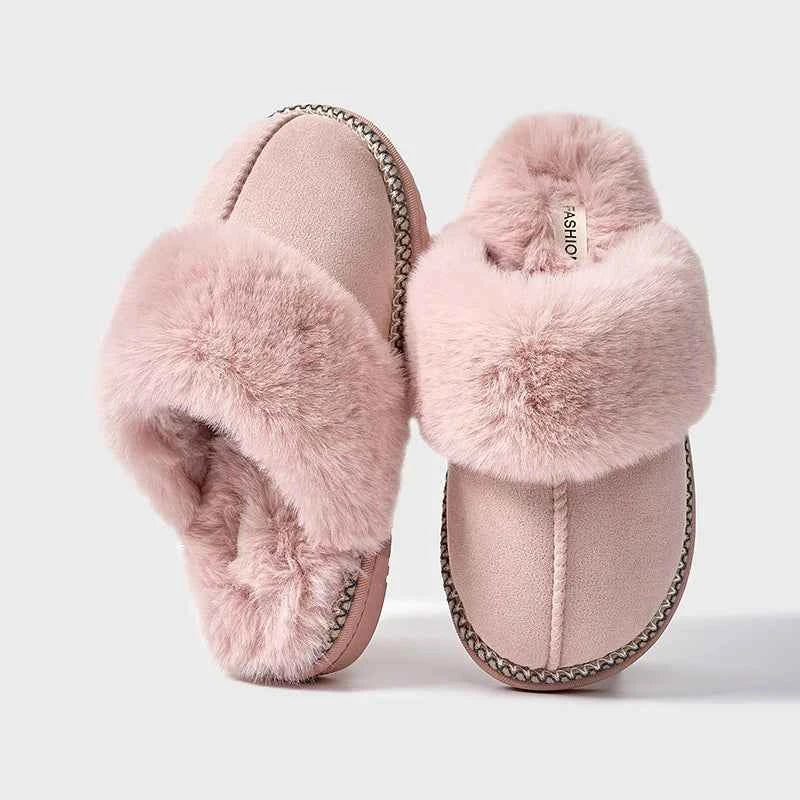 Fashion Leopard Fluffy House Slippers - Women's Warm Fur Collar Indoor Flat Sandals