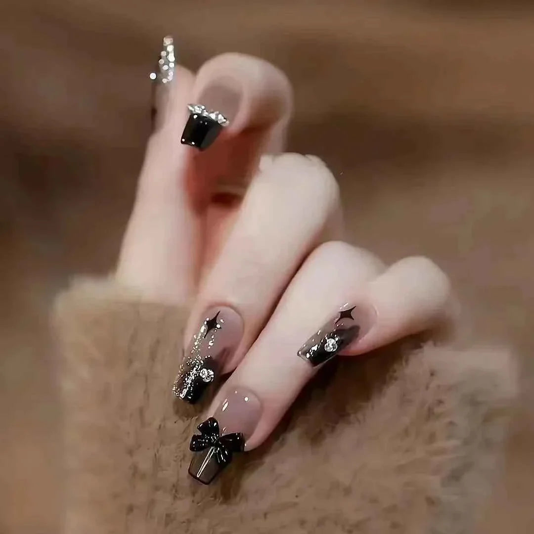 24pc Short Square French Press On Nails - White & Pink Flower Design